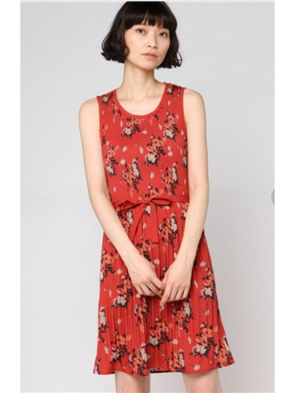AllSaints Etta Kirsch Dress Floral Mini Red Black Pleated Sleeveless Medium